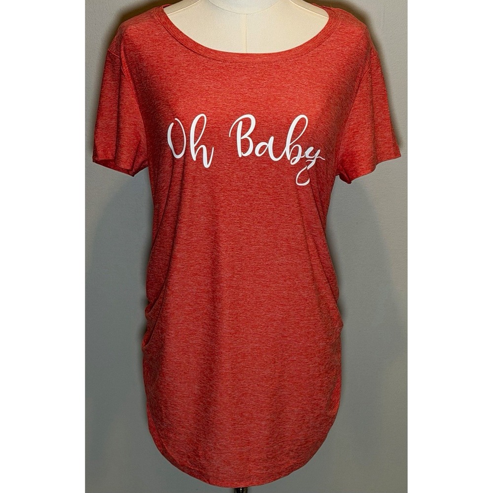 NWT Time and Tru Maternity Orange Ruched Graphic Scoop Neck Short Sleeve Tee M